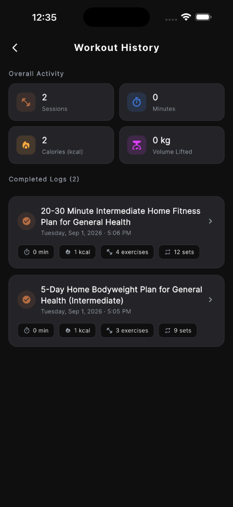 Workout History Screen
