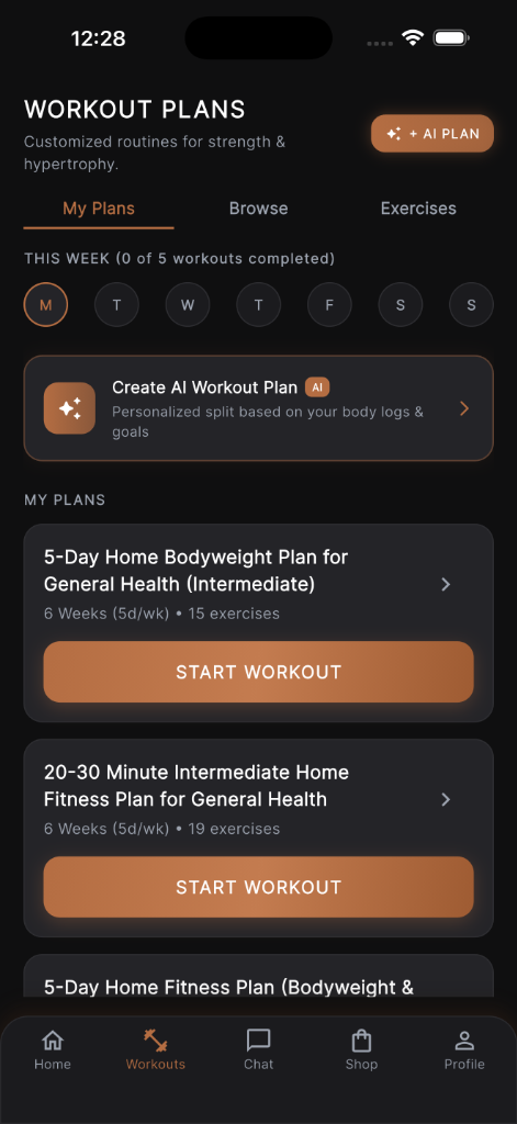 Workout Plans Screen